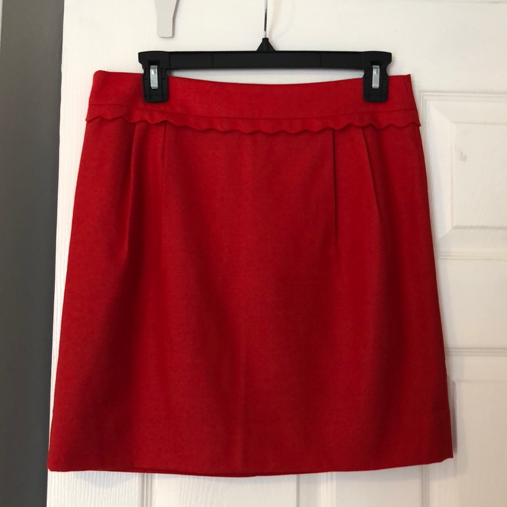 J Crew Red Midi Scallop Trim Skirt